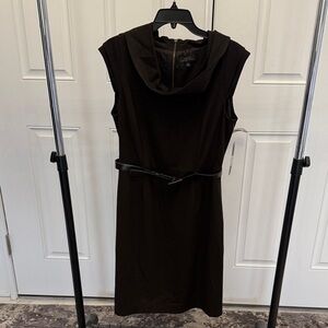Tahari Arthur S. Levine Sleeveless Brown Cowl Neck Sheath Dress with Slim Belt
